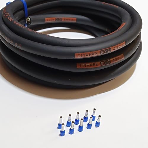 TITANEX H07RN-F 4x2,5 mm² (4G2,5) Motorenkabel, Gummikabel, Baustellenkabel für den Außenbereich 5-50m inkl. 10 Aderendhülsen (5 Meter)