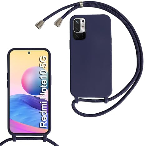 Handykette für Xiaomi Redmi Note 10 5G/Poco M3 Pro Hülle mit Band, Handykette(Abnehmbar Einstellbar) Silikon Necklace mit Kordel zum Umhängen Handy Kette Kratzfestes Stossfest Schutzhülle Navy blau