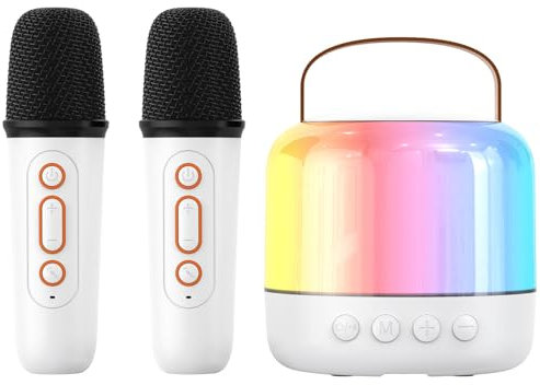 Mini Machine Karaoké Enceinte Portable Micro Karaoke Enfant et 2 Microphones sans Fil Cadeaux d'anniversaire pour Fille Garçon Fête de Famille (White)