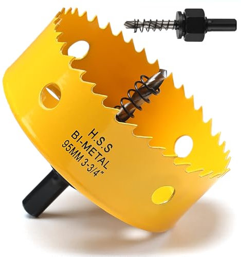 95mm Hole Saw, HSS Bi-Metal Hole Cutter with Drill Bit, Heavy Duty Hole Saw for Wood, Plastic, Drywall, Fiberglass, Yellow