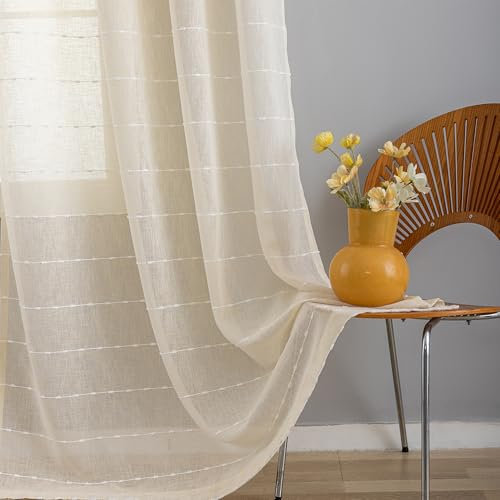 NINETREX Modern Vorhänge Mit Ösen, Natürliche Leinenstruktur Gardienen, Geeignet Für Balkontür Gardine Wohnzimmer Vorhang Schlafzimmer 2 Stück (140W*245H cm, Creme)
