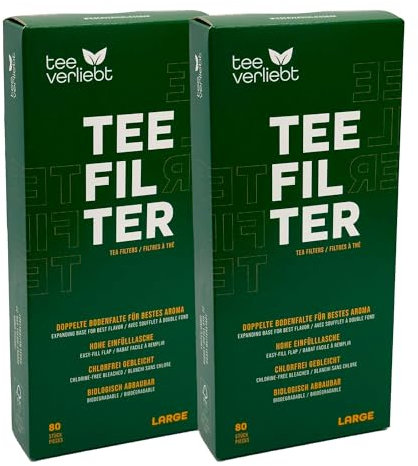 teeverliebt - 2 Packungen Teefilter aus Papier für losen Tee á 80 Stück I Größe L I Teebeutel zum Selbstbefüllen I Teesackerl I Einweg Teebeutel