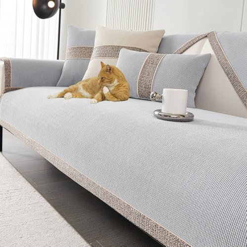 DMBAOD Rutschfester Sofabezug, Sofabezug für 1, 2, 3, 4 Sitze, Chenille-Sofabezug, geeignet für Leder/Holz/Stoff, Sofa, Katze und Hund, Kratzfeste Balkondecke, waschbar 35 * 50cm Pillowcase grau.