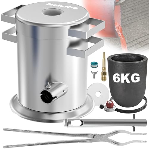 Nelyrho Melting Furnace Kit 6kg Stainless Steel Foundry with Crucible Tongs, Gloves and Goggles Ideal for Melting Gold, Silver, Copper and Aluminum, Metal Recycling Casting Tool