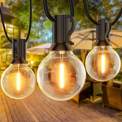 Outdoor Garden String Festoon Lights Mains Powered,Waterproof Shatterproof Garden Lights 15M 50+2LED Bulb G40 Bulbs/Hook,Led Outside Haning Lights for Christmas,Party,Gazebo,Tree Patio Decorations