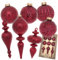 Krebs Glas Lauscha - Weihnachtsdekoration/Christbaumschmuck aus Glas - Antic Mercury Sortiment (Kugel, Kugel mit Struktur, Formen) - Menge: 9 Stück - Farbe: Rot - Größe: ca. 8 cm