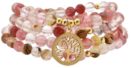 oasymala Accessori per la meditazione, 108 perle Mala, ciondolo albero della vita in oro, bracciale o collana di perle yoga per uomo o donna (Tormalina anguria (Watermelon Tourmaline))