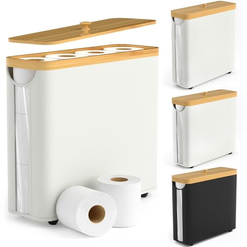 22L Toilettenpapier Aufbewahrung,Rollenhalter Klopapier Aufbewahrung Box mit Deckel, Toilettenpapierhalter Stehend WC-Papier Badezimmer Organizer,Toilet Paper Behälter,43,5x14,5x37cm (Beige)