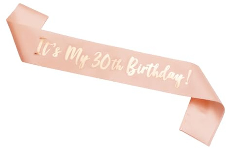 Bliceon 30th Birthday Sash for Women, It's My 30th Birthday Sash Party Decorations for Girls, Her, Rose Gold