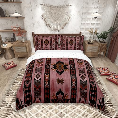 Loussiesd Rosa Südwesten 100% Baumwolle Bettwäsche Set 135x200cm Geometrische Bettbezug Tribal Exotic Style Native American Indian Design Betten Streifen Linie Bettwäsche-Set