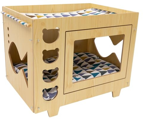 Casa para Gatos de Madera MDF - Mueble para Mascotas de Tamaño Mediano, Suave y Cálida para Interiores, 55 x 40 x 44 cm