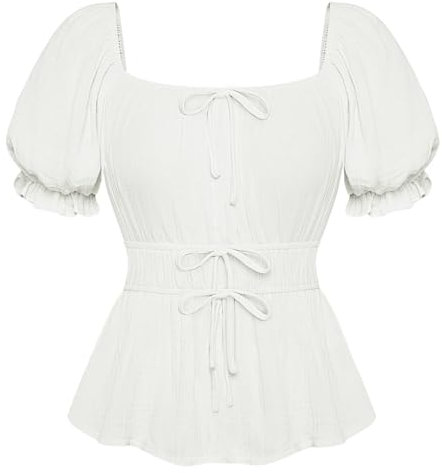 SCARLET DARKNESS Ladies Vintage Peasant Tops Off The Shoulder Womens Victorian Tops Peplum Elastic Neckline Plus Size Tops White Shirts XXL