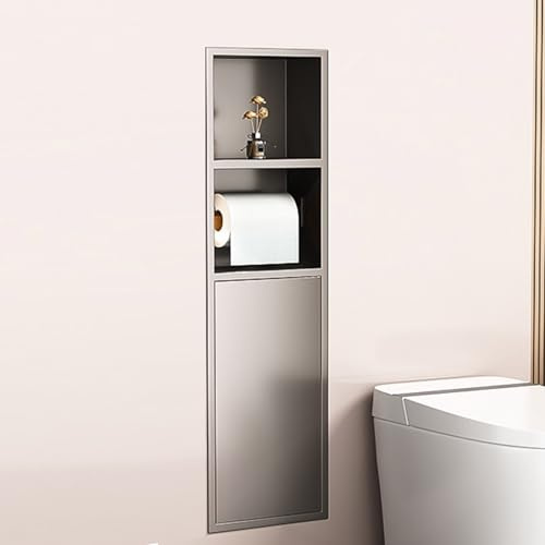Eingelassene Duschnische,Wandregal-Organizer für Badezimmer Duschregal aus Edelstahl Eingelassener Toilettenpapierhalter Integriertes Mülleimerregal für Küche, Wohnzimmer, Hotel, Wohnbereich