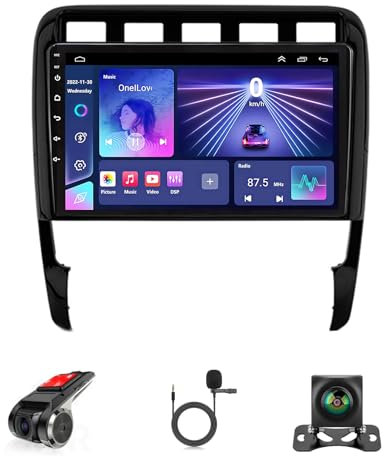 Android 14 Radio Estéreo De Coche 2 DIN 9 Pulgadas Pantalla Táctil para Porsche Cayenne 1 9PA 2002-2010 con GPS Navi CarPlay Inalámbrico Bluetooth AHD Cámara Trasera Control En El Volante(V4 8+128G)