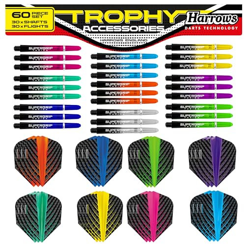 Harrows Trophy 60-teiliges Dartschäfte und Flights Set: Hochleistungs-Set mit Supergrip-Dart-Schäften und Quantum-Dart-Flights