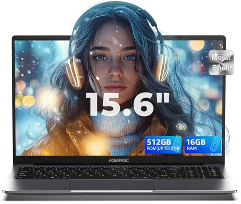 ACEMAGIC 2025 Ordenador Portátil In-Tel Twin Lake-N150 hasta 3.6Ghz (Supera al N5095/N4500) 16GB RAM (hasta 16GB 3200MHz) 512GB SSD Expansión 2TB 3*Usb3.2,BT5.0,Portátil de Oficina Carcasa metálica