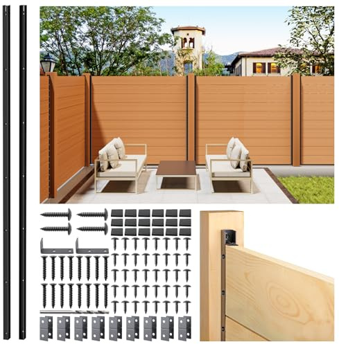 Prinfort 4pack 5FT (H: 56.7″) Matel Backyard Privacy Fence Panels Post Black, Install Fence Panels Post for Wood Slats Outdoor