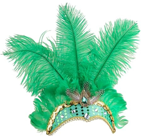 Feder Stirnband Fascinator Damen Flapper Stirnbänder Cosplay Haarband Karneval Party Kopfschmuck Vintage Feder Haarreif Feder Kopfbedeckung Kostüm für Party Karneval Hochzeit (Green, One Size)
