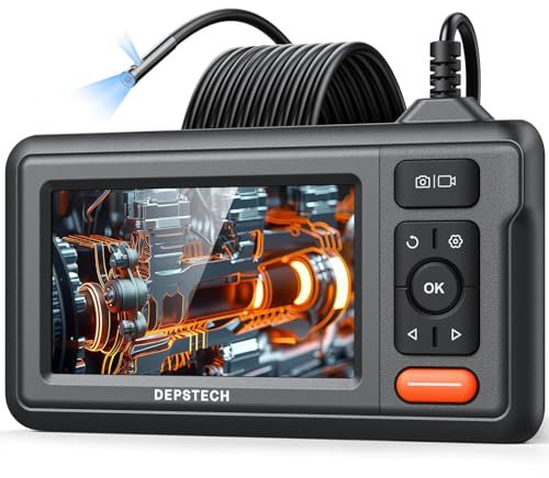 DEPSTECH Dual Lens Endoscope Inspection Camera, HD Borescope with Light, 4.3 IPS Screen, IP67 Waterproof Drain Snake Camera, 5m Semi-Rigid Cable for Car Wall Plumbing & HVAC