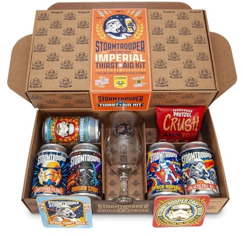 Imperial 'Thirst Aid Kit' Gift Pack| Stormtrooper Beer | 5 x 330ml Beer Cans + Craft Glass + Snack + Beer Mats