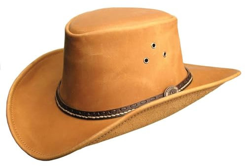 Outbacker Australischer Lederhut mit formbarer Krempe robuster Allwetter-Hut, Größe XXL Farbe Rust, Größe XXL | 62-63 cm