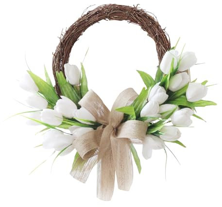 Künstliche Tulpenkränze, Frühlingskranz für Ostern, Für Die Haustür, Frühling, Sommer, Blumenkranz, Ukraine Kranz, Bauernhaus-Dekoration Für Haustür, Wand, Fenster, Party Dekoration (C)
