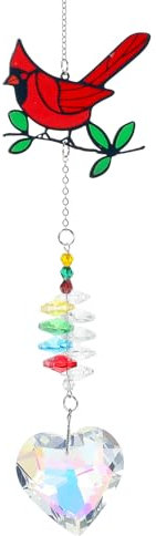 1Pcs Cardinal Suncatcher, Colorful Sun Catchers for Windows with Chain Love Pendant Ornament for Women, Crystal Prism Suncatcher Rainbow Maker Outdoor Indoor Home Garden Party Decoration