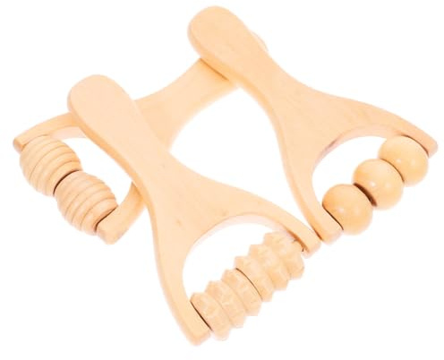 DEARMAMY 3 Stück Holz Massageroller für Muskelentspannung Handlicher Rollenmassagegerät mit Griff Tragbar für Fitnessstudio und Urlaub