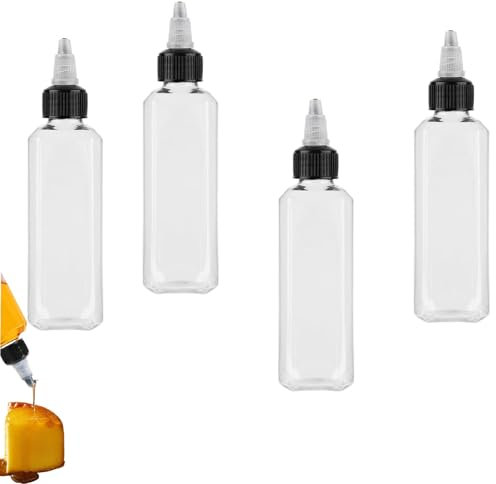 AONAYO 4 Stück Squeeze Flasche,Saucenflasche,Ölflasche Plastik,Dosierflasche,Ölspender Flaschen,100ml/3.5oz Mehrzweck Squeeze Flasche Dosierflasche,Quetschflasche Für Senf,Mayo,Olivenöl,Honig,Gewürze