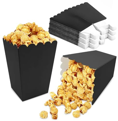 24 Stück Popcorntüten, Popcorn Boxen Behälter Klein, Schwarz Popcornbecher | Lebensmittelsicherheit Popcorn Becher Pappe, Wiederverwendbare Popcorn-boxes für Süßigkeitenbehälter Snacks Partytüten