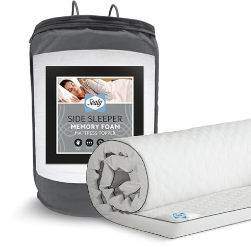 Sealy Side Sleeper Memory Foam Mattress Topper - Ergonomic Design Keep Spine and Body Aligned - 5cm Super Supportive Top for Sink-In Comfort, Elasticated Straps and Removable Quilted Cover, Super King