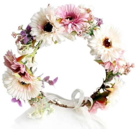 YAZILIND Pastel Daisy Fleur de la Couronne à la Main Rose et Blanc Floral Bandeau avec des Accents de fleurs sauvages pour les Mariages, les Festivals et les Photoshoots
