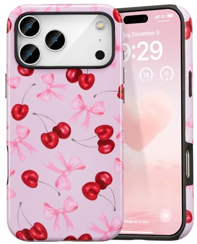 DEFBSC Hülle für iPhone 18 Pro/17 Pro, Süße Motiv, Große Schleife | Rosa Kirsche Ästhetische Trendige Muster Stoßfest Handyhülle Schutzhülle für Mädchen Frauen,Doppelschichtigem Hybrid-Schutz