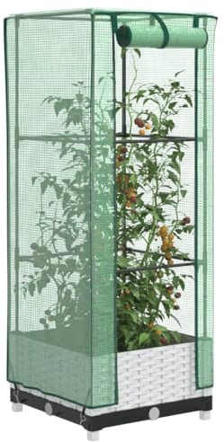 Hochbeet mit Gewächshausaufsatz und Rattan-Optik, Stabiles Polypropylen-Beet mit Eisenrohr-Rahmen, Wasserdichte Abdeckung für Pflanzenschutz, Ideal für Gemüse, Kräuter