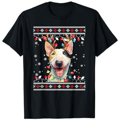 Niedliche Bullterrier-Mütze mit Rentier-Motiv T-Shirt