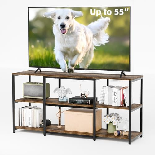 Aquzee Mobile TV da 55 pollici, mobile TV largo 125 cm per TV da 32, 40, 50 e 55 pollici, mobile TV industriale in legno a 3 livelli, unità di intrattenimento con spazio di archiviazione, 125×35×59 cm