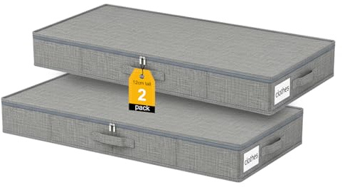 Lot de 2 Rangement sous lit,boîtes de rangement pliables avec couvercle, Sacs de Rangement Pliables pour Vêtements avec plaque de support 3 poignées pour Serviettes, Vêtements, Couvertures 85X40X12cm