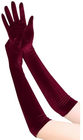 MUNSKT Long Opera Gloves for Women Opera Gloves Velvet Glove 1920s Fancy Bridal Glove Length Halloween Costume Wine red Black Gloves for Halloween