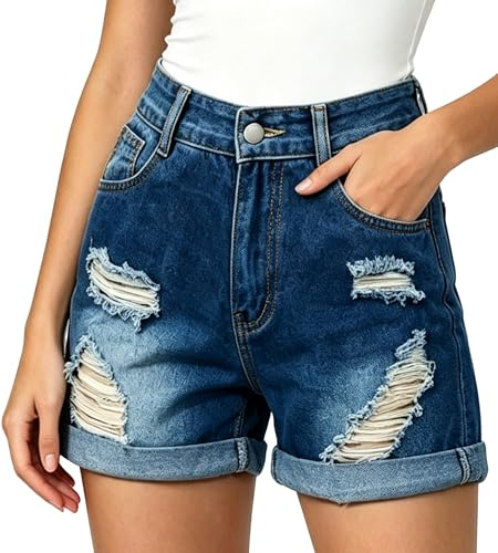 Neteson Short en Jean Femme Short Denim Bermuda Pantalon Court Jeans | Décontracté Été Shorts Déchiré Taille Haute avec Poches