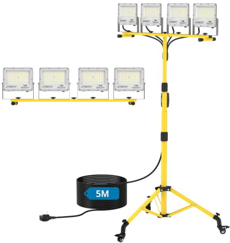 AUTOUTLET LED Baustrahler mit Rollstativ 280W, IP66 Wasserdicht & 5M Kabel | Mit Feststellbremse,25000LM Baulampe 6500K Kaltweiß Licht, 118-174cm Höhenverstellbar, Abnehmbar, für Garage Baustelle usw
