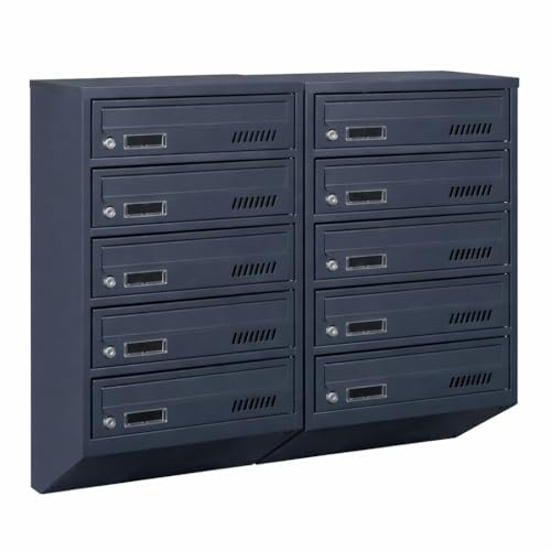 GDS Briefkasten 10 Fächer 2x5 Wandmontage RAL 7016 Anthrazit 20 cm tief | DIN-A4-Briefkasten, Innenmontage, verzinkter Stahl, Wandbefestigung, 2 Schlüssel, modular