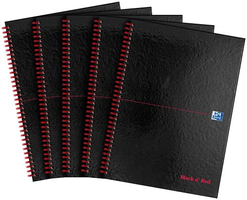 Oxford „Black n‘ Red“-Notizbuch, A4, Hardcover, Draht-gebunden 5er-Pack A4 schwarz/red