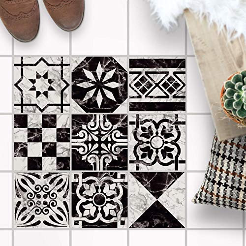 Fliesenspiegel für - [ Boden Fliesen ] - Folie Sticker Aufkleber für Fuß-Boden-Fliesen - Bad oder Küche I Fliesenaufkleber als Alternative zu Fliesenfarbe I 20x20 cm - Design Marmor Muster