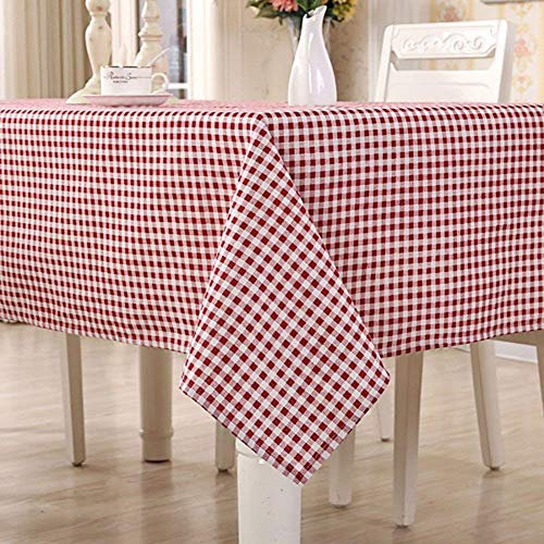 HomeT Celbon Coton Lin géométrique Rouge et Blanc Nappe à Carreaux Vichy Bordeaux pour Table rectangulaire (100x140cm)