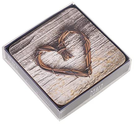 440s Mars & More 6-teiliges Glas-Untersetzer-Set, Weiden Herz Holz | MM-SCOZHT | 8716522043433