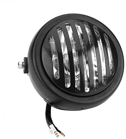 HANSWDEU 6.3 Inch Vintage Motorcycle Headlight Headlamp Grill Style Amber Cafe Racer Bobber Chopper Universal for H arley Cafe Racer(Black Yellow Glass) (Black Shell White Glass)