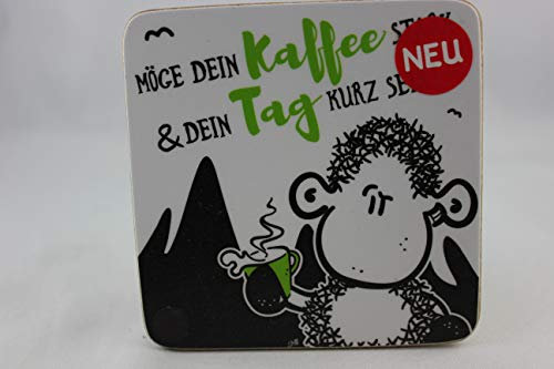 Sheepworld - 46120 - Untersetzer, Schaf, Möge Dein Kaffee stark & Dein Tag kurz Sein!, Kork, 9,5cm x 9,5cm
