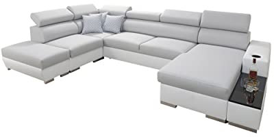 All4All Ecksofa mit Schlaffunktion Picanto 358 cm x 227 cm - Wohnlandschaft U-Form - Sofa mit Bettkasten - XXL Sofa - Groß - Gewebe mit Kunstleder - Rechte Seite - Grau/Weiß - Modern 26