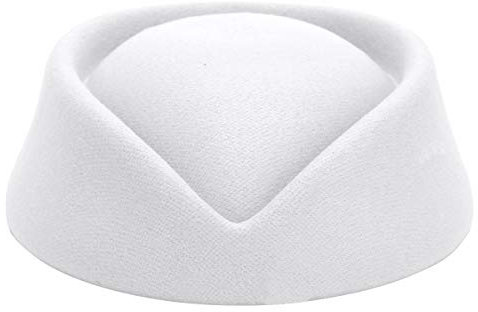 inlzdz Stewardess Hut Wollfilz Pillbox Mützen Damen Flugbegleiterin Cosplay Kostüm Elegant Stewardess Cap Baskenmütze Party Base Kappe Weiß One Size