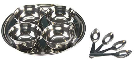 Stainless Steel Relish Chutney 9PC Pickle Dish Thali Bowls Serving Bowls Multipurpose Serving Set Nut Bowls (21cm)